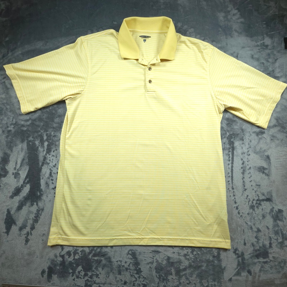 Pebble Beach Performance Mens XL Yellow Striped Short Sleeve Golf Polo Shirt